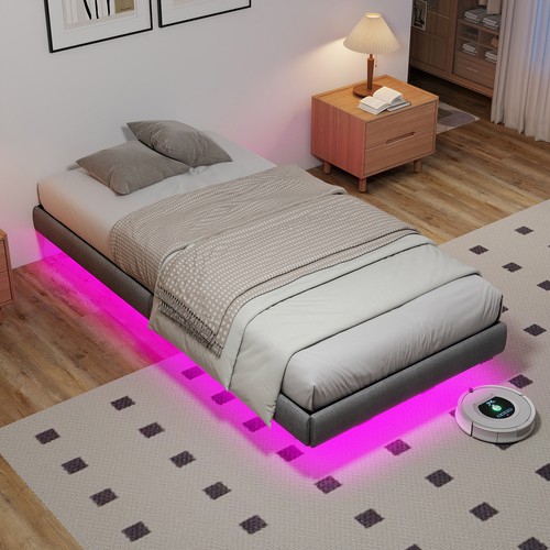 Grey floating single bed - floating, frame
