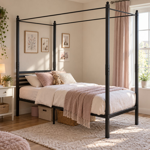 Canopy bed frame single black - canopy,