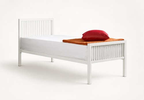 White metal single bed - white,