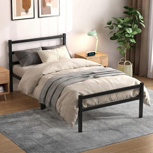 Sturdy black metal single bed - black,