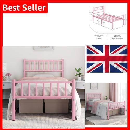 Pink single metal bed frame - single,